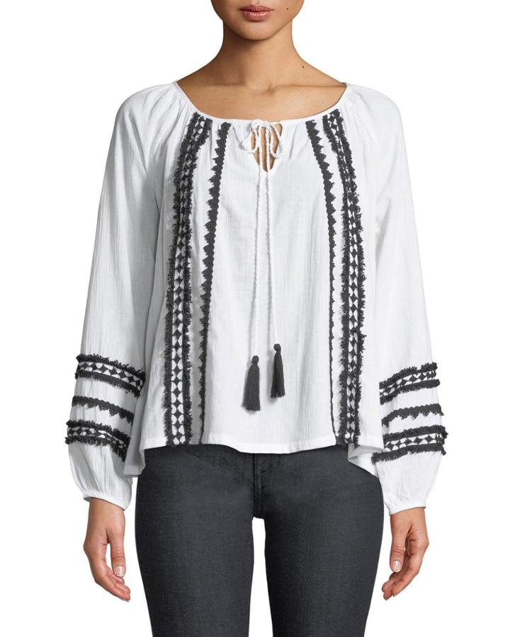 Crochet-trim Long-sleeve Peasant Blouse