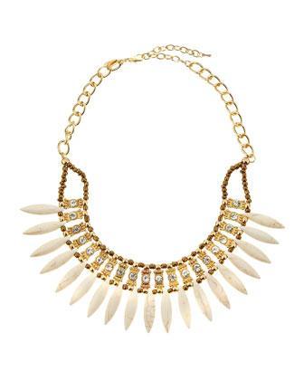 Greenbeads Stone Fringe Statement Necklace, White