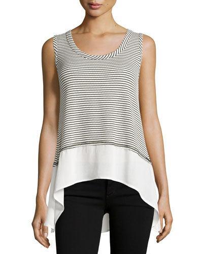Striped High-low Tank, Black/white