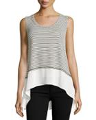 Striped High-low Tank, Black/white