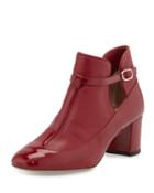 Valentino Patent/matte T-strap Mid-heel Pump, Scarlet, Women's,