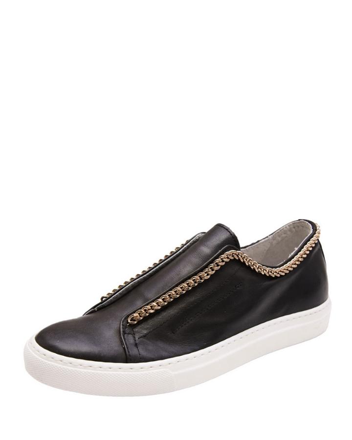 Danica Leather Slip-on Sneakers W/ Chain