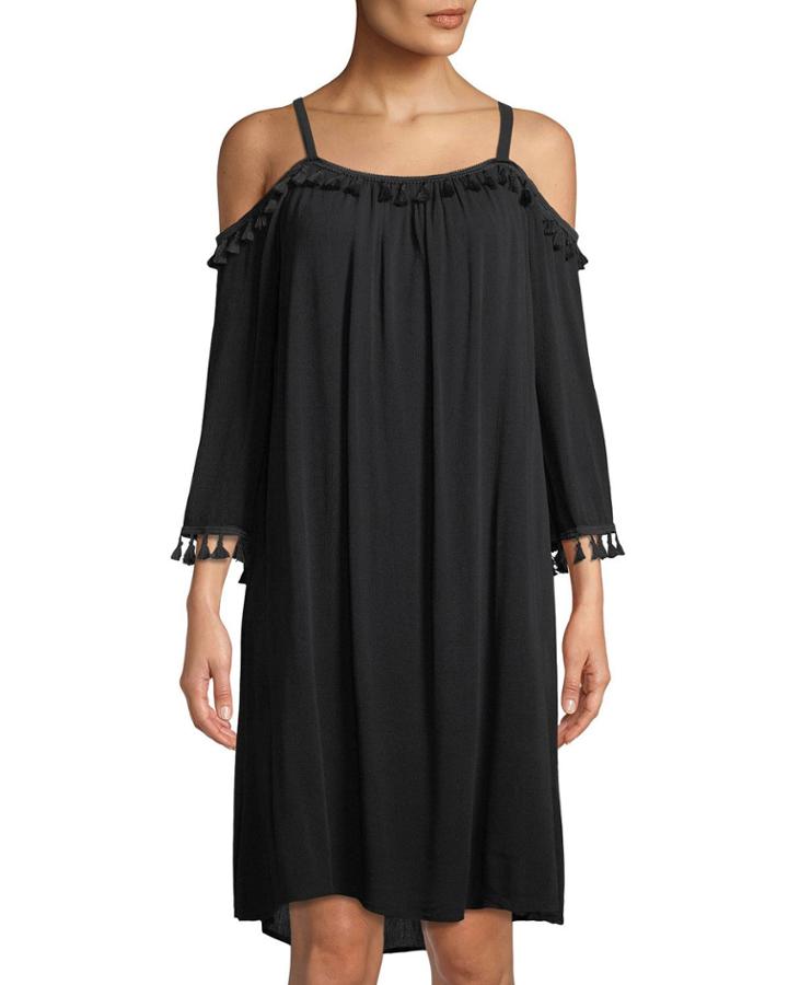 Tassel-trimmed Cold-shoulder Dress