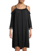 Tassel-trimmed Cold-shoulder Dress