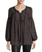 Printed Lace-trim Peasant Blouse