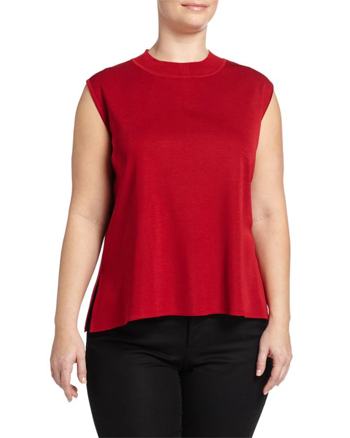 Ming Wang Plus Mock-neck Tank W/back Zip, Amaryllis, Women's,