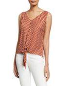 Bias Striped Tie-front Blouse