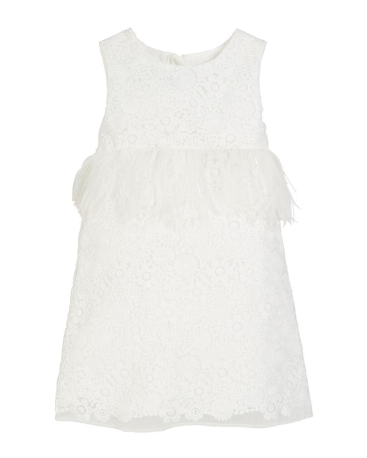 Special Occasion Feather-trim Lace Dress,