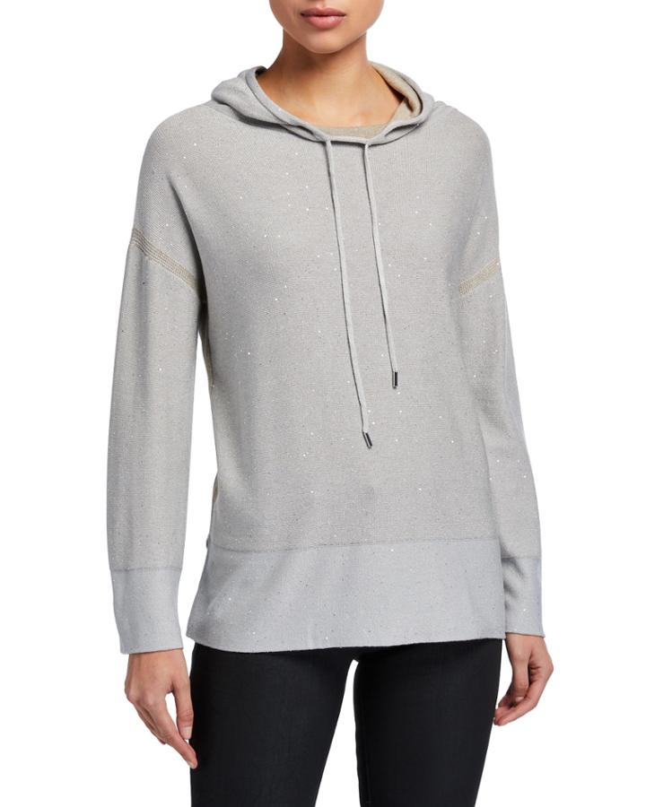 Sequin Long-sleeve Luxe Silk Pullover Hoodie
