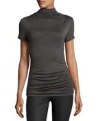 Side-ruched High-neck Short-sleeve Top