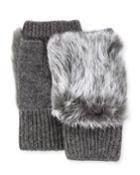 Adrienne Landau Rabbit-fur Knit Fingerless Gloves, Dark Gray, Women's, Dark Grey