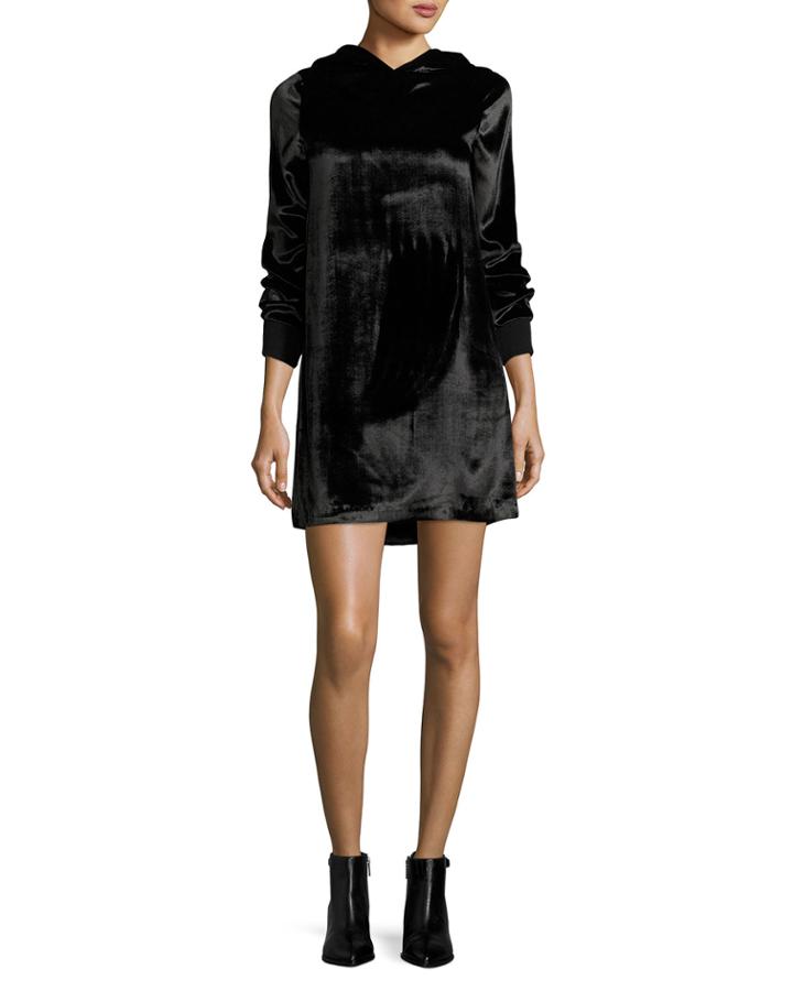 Baron A-line Hooded Velvet Dress