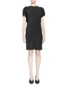 Short-sleeve Draped-back Dress, Black