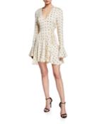 Odell Polka-dot Long-sleeve Frill Cuff Mini Wrap Dress