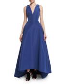 Sleeveless High-low Faille Ball Gown, Cobalt