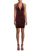 V-neck Shirred Velvet Body-con Mini Cocktail Halter Dress