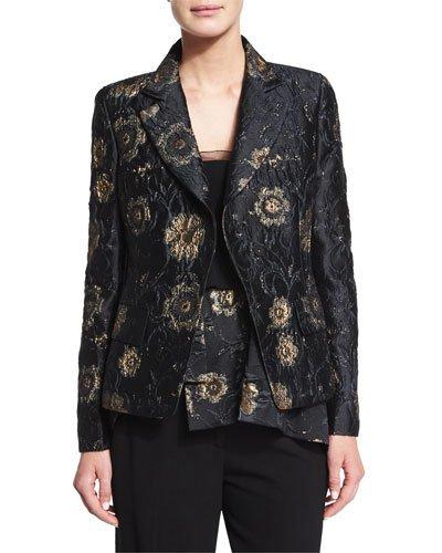 Metallic Floral-embroidered Jacket, Black/gold
