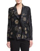 Metallic Floral-embroidered Jacket, Black/gold