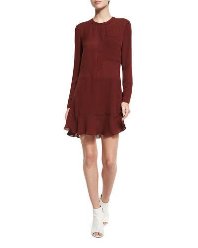 Montana Long-sleeve Silk Flounce Dress