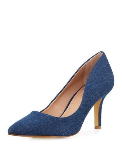 Sasha Denim Pointed-toe Pump, Navy