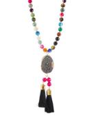 Multi-stone Druzy Tassel Pendant Necklace
