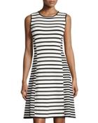 Claire Striped Sleeveless Fit-&-flare Dress, Black/fresh