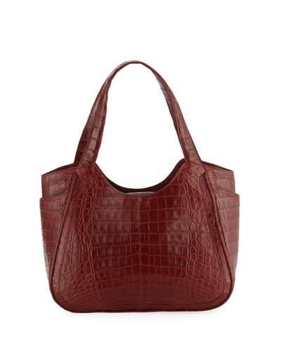 Small Dipped Crocodile Tote Bag, Red P1