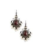 Statement Cabochon, Crystal & Simulated Pearl Drop Earrings,