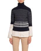 Colorblocked Wool Short-sleeve Turtleneck