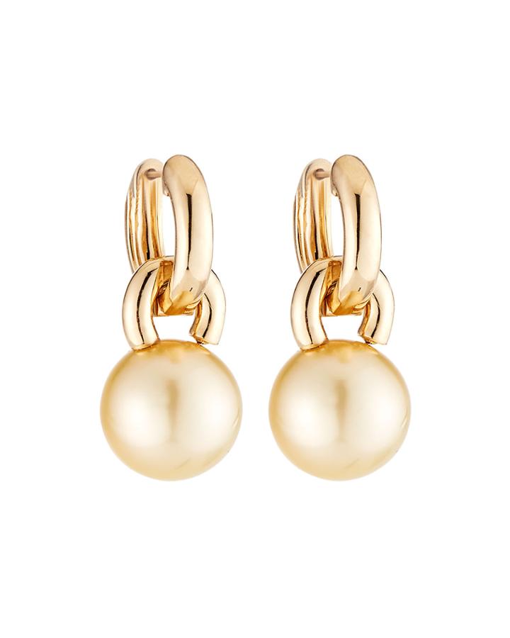 14k Link Pearl-drop Earrings, Golden