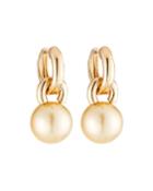 14k Link Pearl-drop Earrings, Golden