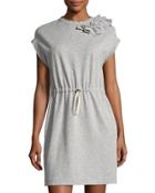 Melange Drawstring-waist Jersey Dress,