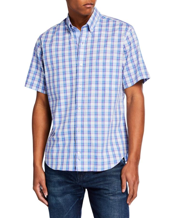 Men's Plaid Short-sleeve Button-down