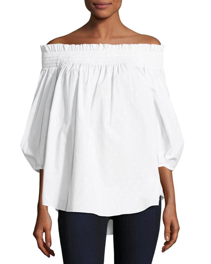 Lou Off-the-shoulder Dotted Poplin Top