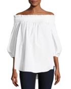 Lou Off-the-shoulder Dotted Poplin Top