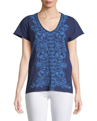 Baja Short-sleeve Embroidered Top