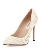 Valentino Leather Swirl Pointed-toe Pump, Light Ivory, Women's,