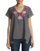 Helena Embroidered Linen Drape Top