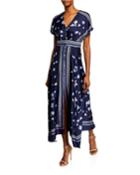 Floral-print V-neck Tea-length Dress