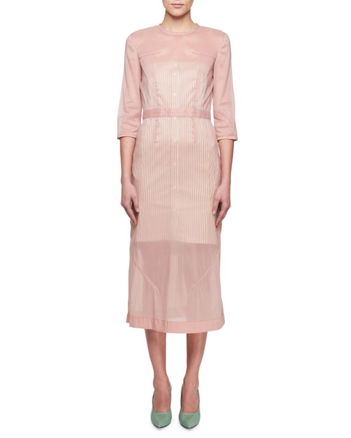 3/4-sleeve Stretch Organza A-line
