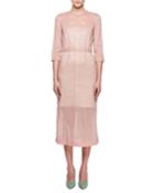 3/4-sleeve Stretch Organza A-line