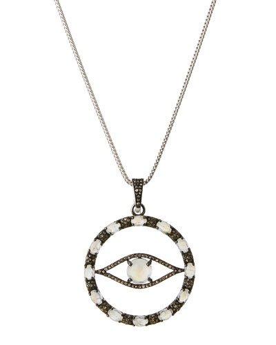 Long Moonstone & Diamond Evil Eye Pendant Necklace