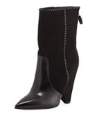 Niki Mixed Leather Mid-calf Boots, Black