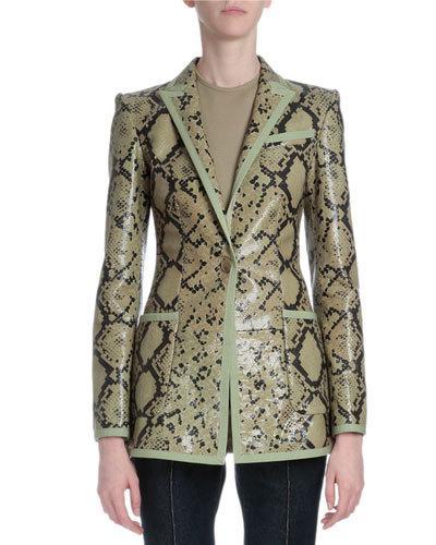 Snake-embossed Leather Jacket, Green