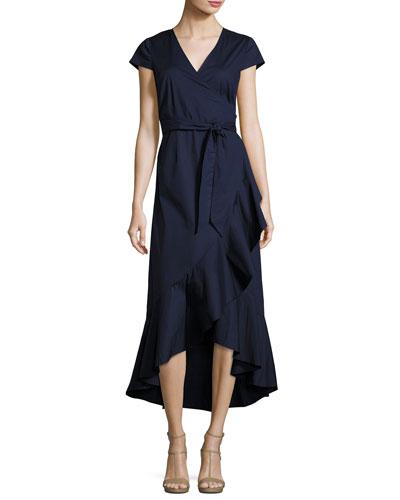 Asymmetric Ruffled Long Wrap Dress