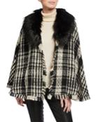 Plaid Cape With Detachable Faux-fur Collar