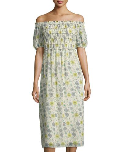 Smocked-bodice Floral-print