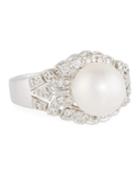 14k White Gold Diamond & Akoya Pearl Ring,
