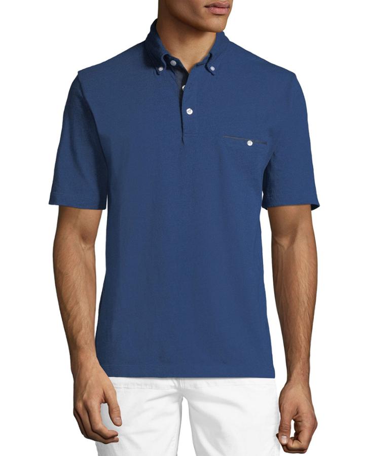 Button-down Knit Polo Shirt, Dark Blue
