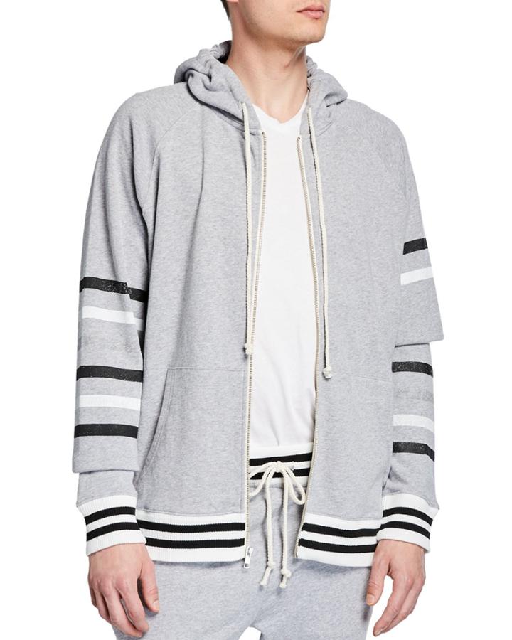 Men's Justin Striped-sleeve Zip-front Hoodie